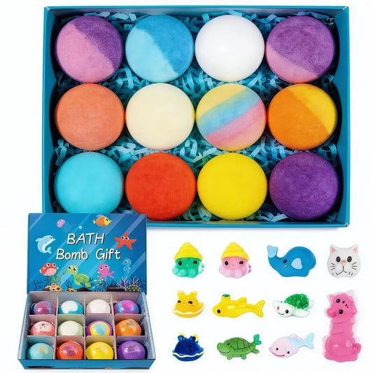 Bath Bombs for Kids with Surprisespringinside(Randomly Shaped), 12 Pack Kid Bath Bombs Gift Set,Easter Basket Stuffers for Boys Girls Bubblebath with Toys inside Skin Repair